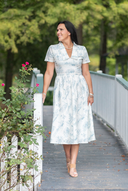 Artie Dress in Exclusive Blue Toile