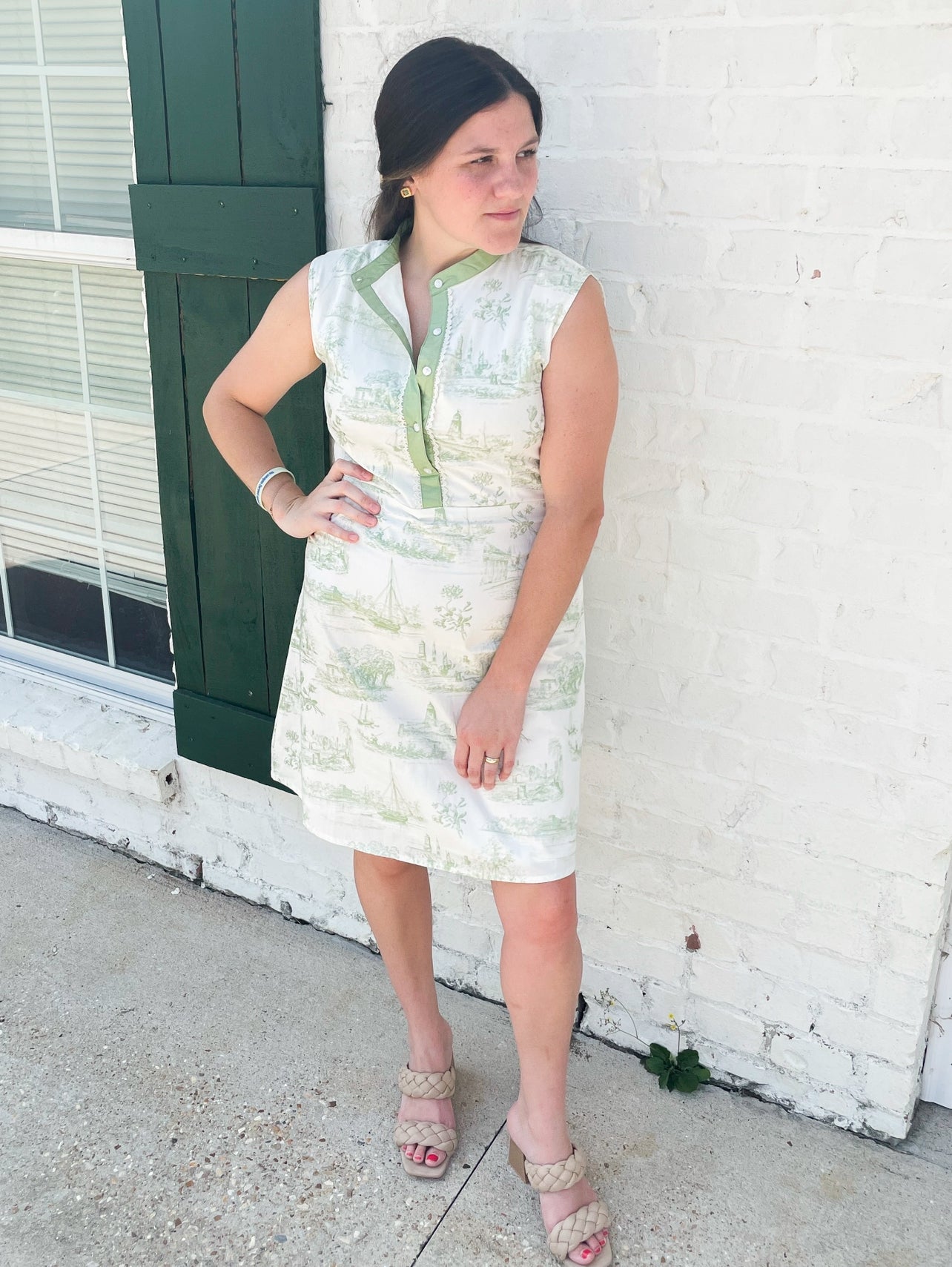 Georgia Dress in Exclusive Green Toile